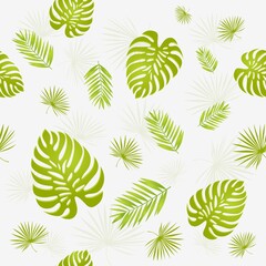Fototapeta na wymiar Vector tropical leaves mix. Green bright summer branches for a seamless pattern