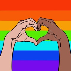 Fototapeta premium Stand up for pride, Pride LGBT rainbow flag, t-shirt print, Hand with LGBT flag, heart lgbt sign 