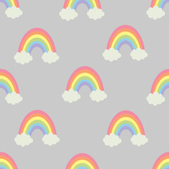 Rainbow and clouds seamless repeat pattern.