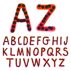 Alphabet handwritten with a red felt-tip pen.