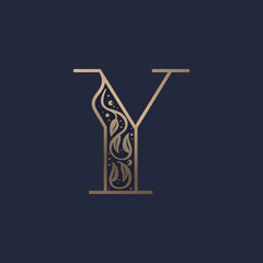 Vintage Y letter logo with premium decoration. Classic line serif font.