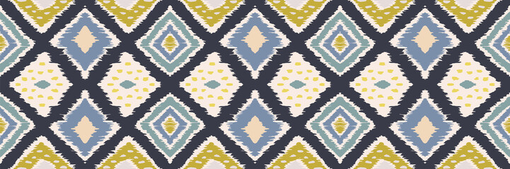 Ikat geometric folklore ornament with diamonds. Tribal ethnic vector texture. Seamless striped pattern in Aztec style. Folk embroidery. Indian, Scandinavian, Gypsy, Mexican, African rug.