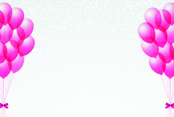 Pink balloons Vector illustration with copy space Many bright colorful air balloons on white background with confetti
