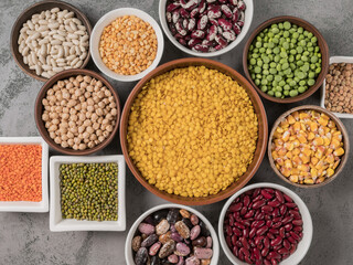 The concept of healthy eating. Different legumes in close-up.