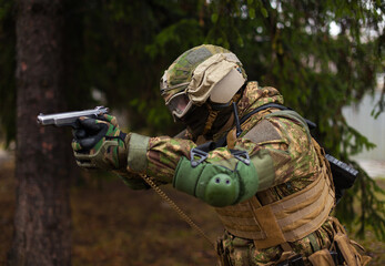 Ukraine soldier aiming a gun