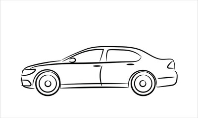 Sedan car line art vector icon monochrome illustration. A hand drawn vector line art of a sedan car.