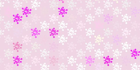 Light pink, yellow vector backdrop with virus symbols.