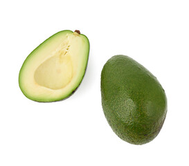 green avocado fruit isolated on white background
