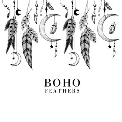 Detailed feathers in boho style. © Anastasia Fears