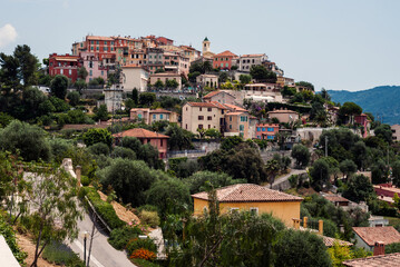 Fototapeta na wymiar Falicon Commune or Village in Alpes Maritimes Department in Southeast France - Medieval French Town Built on Mountain Near Nice City