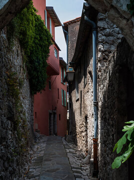 Medieval Narrow Vintage Street in Falicon Commune or Village in Alpes Maritimes Department in Sootheast France Near Nice City
