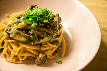 linguine pasta with mushroom sauce -Vegetarian