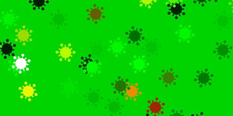 Light green, yellow vector background with covid-19 symbols.