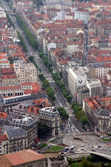 Fototapeta na wymiar Grenoble city panorama from La Bastille Hill in France.