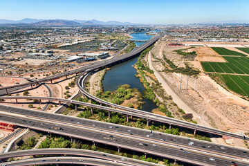 Helicopter View from above a freeway interchange
