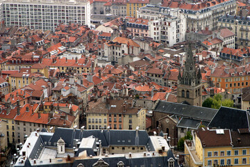 Fototapeta na wymiar Grenoble city panorama from La Bastille Hill in France.
