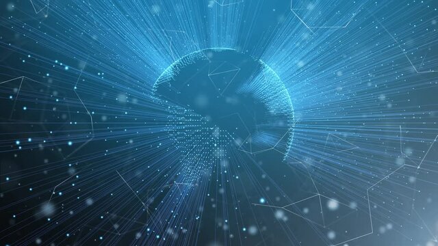 Earth globe cyberspace network with lines and dots animation background.
