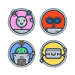 Set of flat robot avatars for apps and games, web-design, media, social networks icons