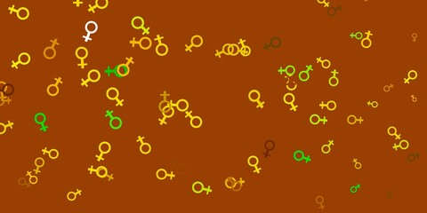 Light Green, Yellow vector backdrop with woman's power symbols.