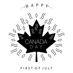 An abstract black and white vector illustration of maple leaf for Canada Day on an isolated background