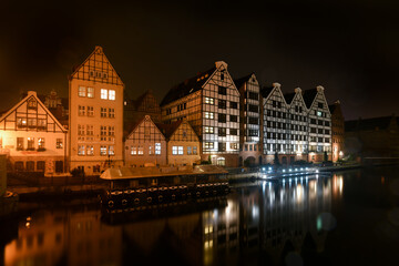 Architecture of the city of Gdansk in Poland evening time.