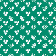 Bee and honeycomb seamless repeat pattern background