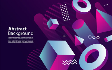 Abstract background with gradient geometric elements with 3d shape.