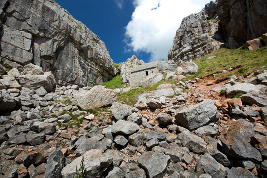 Bosherton, Pembrokeshire, Wales, UK, July 2014, View of Saint Govans Chapel