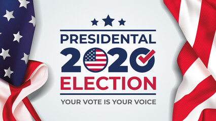 2020 United States of America Presidential Election banner. Election banner Vote 2020 with American flag