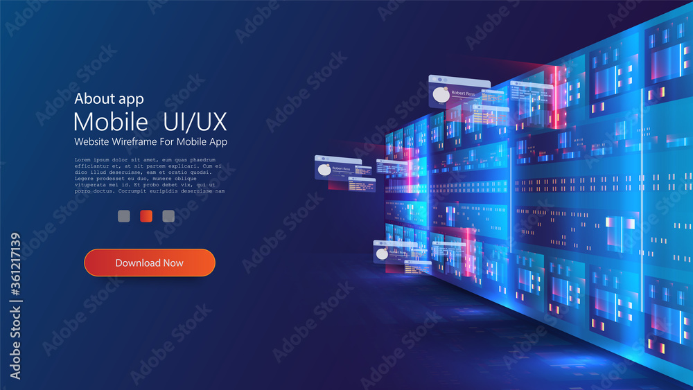 Poster collection and transfer data, future technology, cyber security concept background. data center full