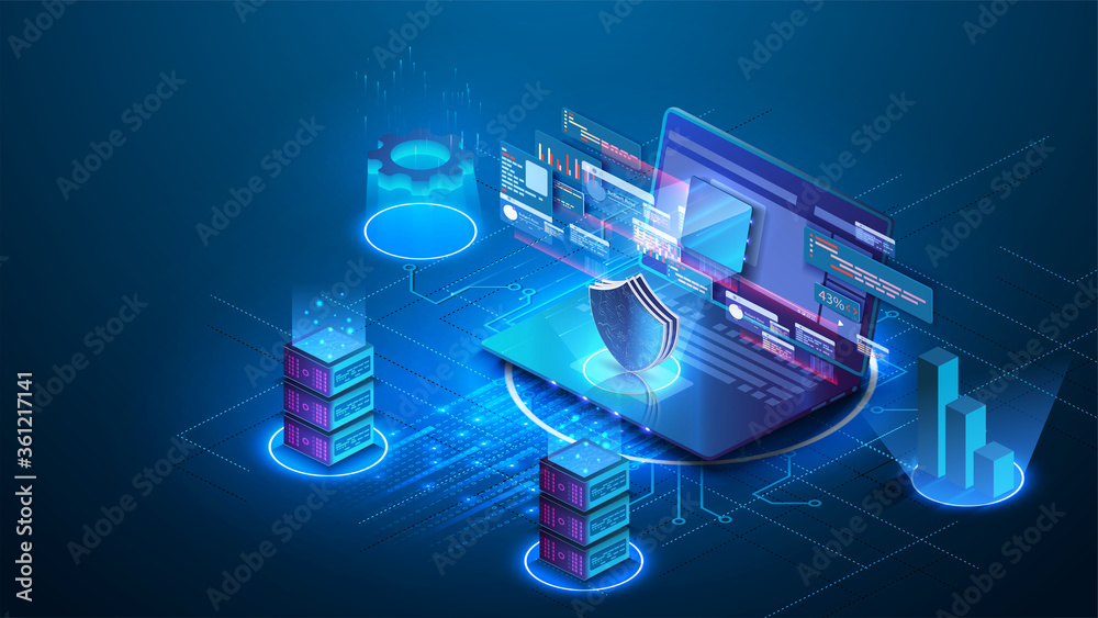 Poster digital technologies. digital system analysis of business. business growth graph. conceptual banner 