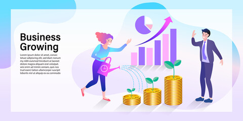 Businesswoman walking. Graph to success. Business growing. Vector flat design.