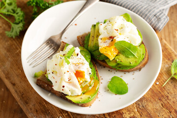Sandwich with poached egg and avocado
