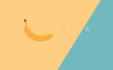 Yellow vector background with banana in simple flat style. With copy place. For presentations