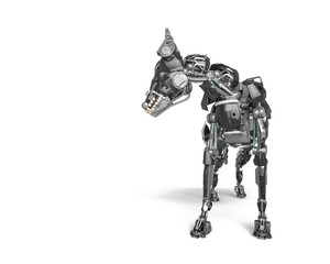 cyber security dog is glancing back in white background