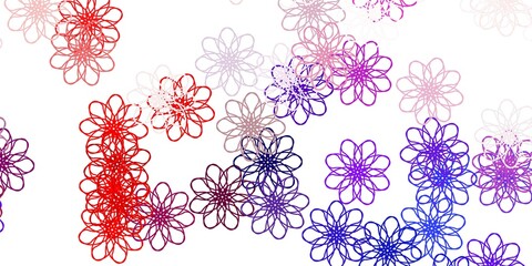 Light Blue, Red vector doodle pattern with flowers.