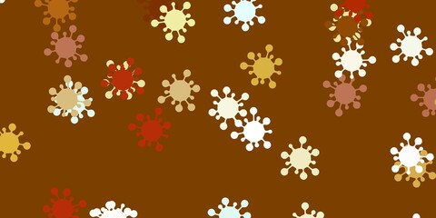 Light blue, yellow vector background with covid-19 symbols.