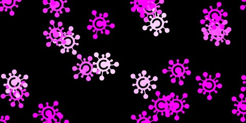 Dark pink vector pattern with coronavirus elements.