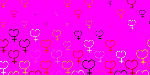 Light Red, Yellow vector backdrop with woman's power symbols.