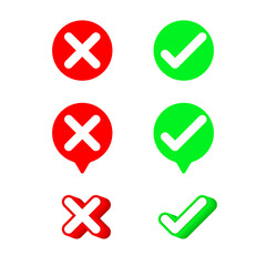 Good bad symbols. Color speech bubble like do's and don'ts. flat simple modern illustration. Concept of checklist element and reject or accept symbol.