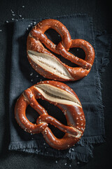 Salty pretzels freshly baked with salt at home