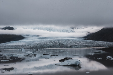 Beautiful view of icebergs in Jokulsarlon glacier lagoon, Iceland, global warming and climate change concept