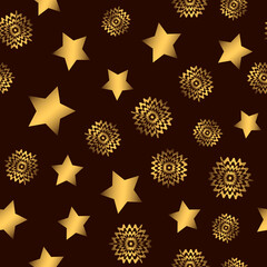 Seamless pattern, ornament with abstract bronze circles and stars in the style of op art, concept modern concept for your design.