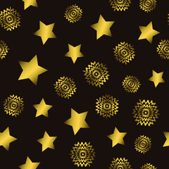 Obraz premium Seamless pattern, ornament with abstract bronze circles and stars in the style of op art, concept modern concept for your design.