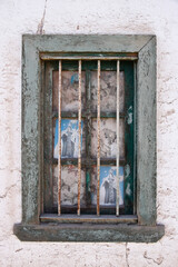 Window of abandoned building, Santiago Humberstone Oficina Salitrera, Atacama Desert, Norte Grande, Chile