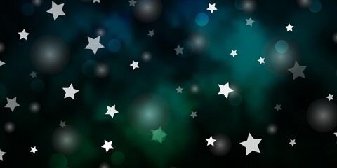 Dark Blue, Green vector layout with circles, stars. Illustration with set of colorful abstract spheres, stars. Pattern for design of fabric, wallpapers.