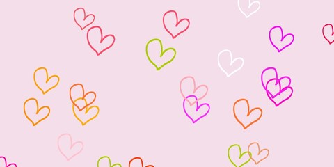 Light Pink, Green vector background with hearts.