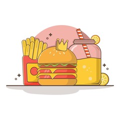 flat design Fast food in flat line art design
