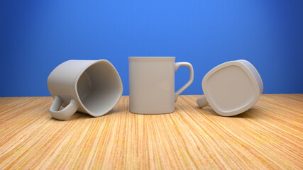 Mug Yellow color  Them 3D Rendering. Offee cup set