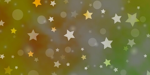 Light Green, Yellow vector template with circles, stars. Colorful illustration with gradient dots, stars. Pattern for design of fabric, wallpapers.